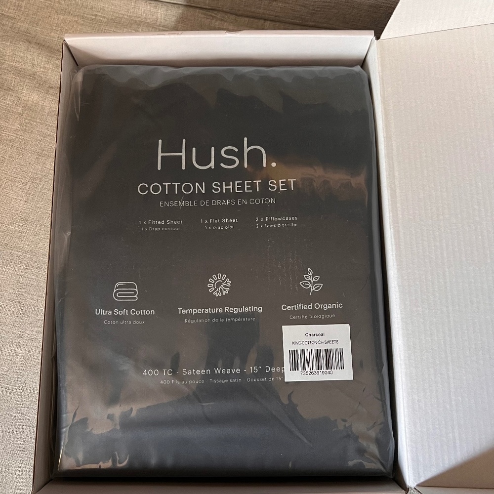 Hush 400tc Luxury Cotton KING Sateen Sheet Set NIB
